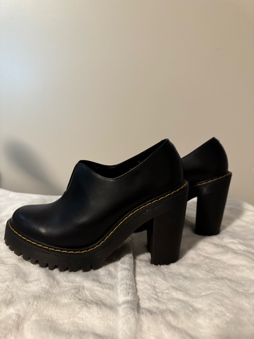 Dr. Martens Black Leather Slip-On Lug Boots with Yellow Stitching - Picture 2 of 5